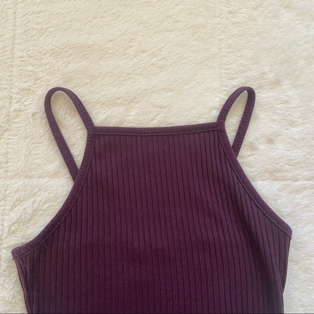 Purple Ribbed High Neck Tank Top - Picture 2 of 4